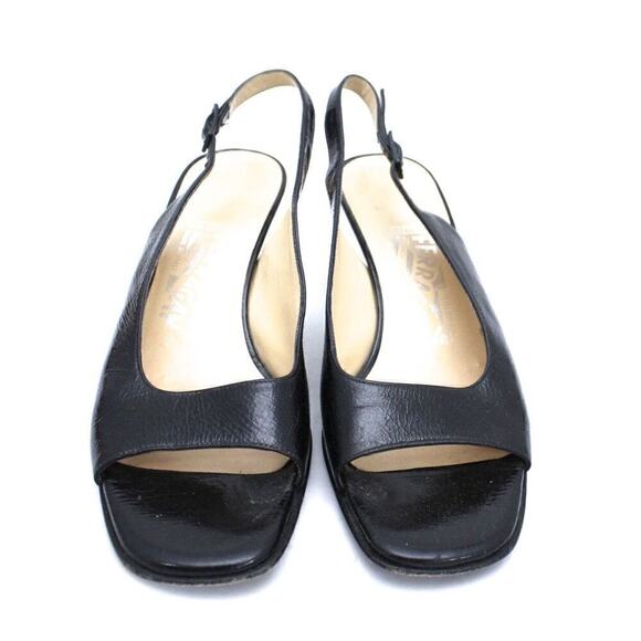 Salvatore Ferragamo Black Patent Leather Open Toe Sling Back Shoe Pump 6 B EUC - Picture 2 of 6